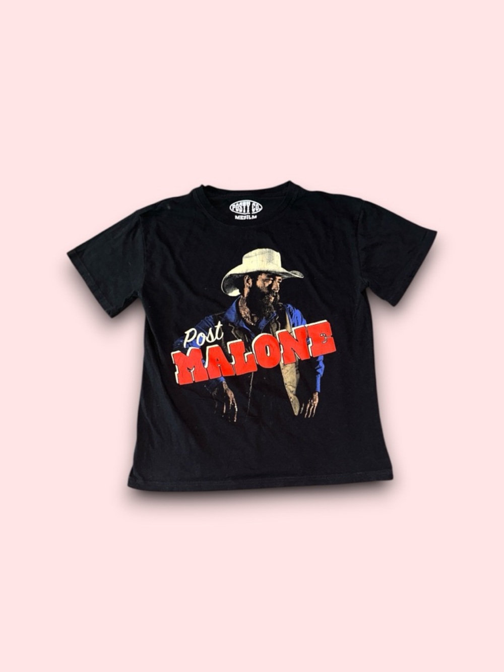 Post Malone Country Cowboy Hat Black Graphic Posty Co. T-Shirt Medium